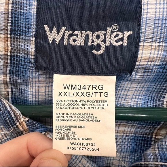 Vintage Wrangler Pearl Snap Front Pocket Plaid Shirt Size XXL - Picture 4 of 11